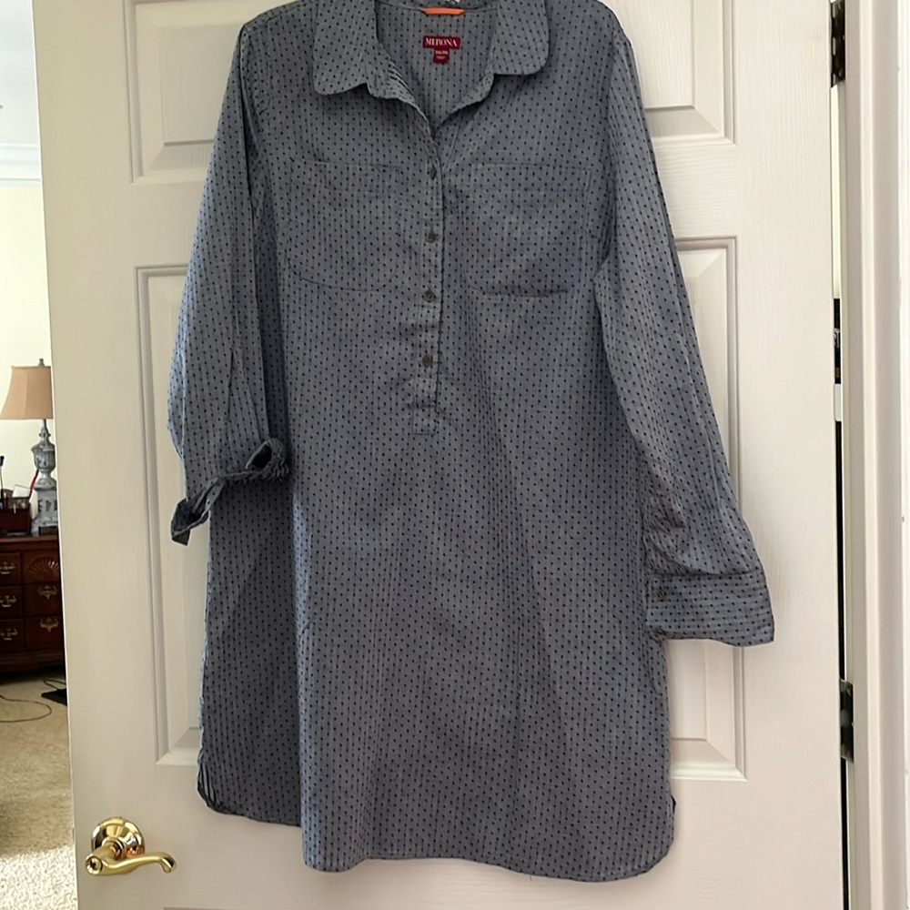New Blue(looks like denim but is cotton) w dots shirt dress, sz.XXL, long sleeve